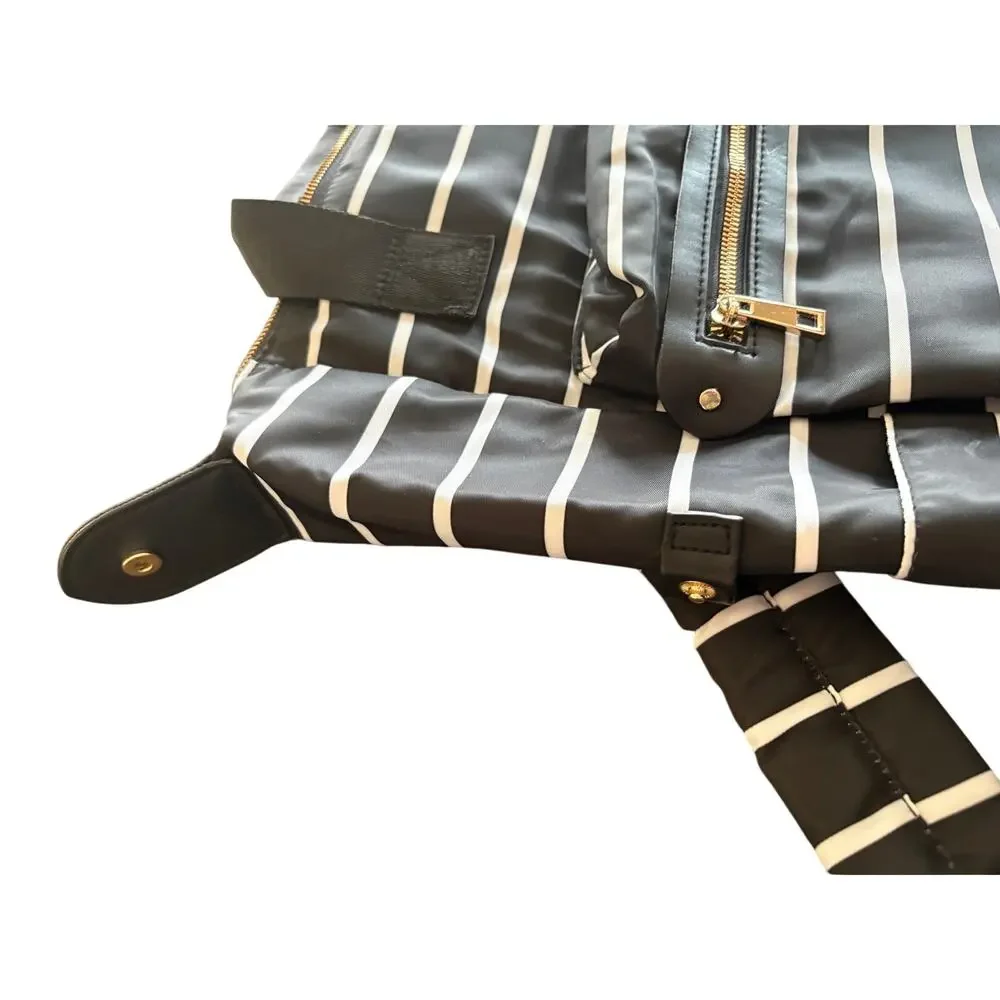 A New Day Black White Stripe Backpack Tote Laptop Bag Travel NWT Gold Zipper